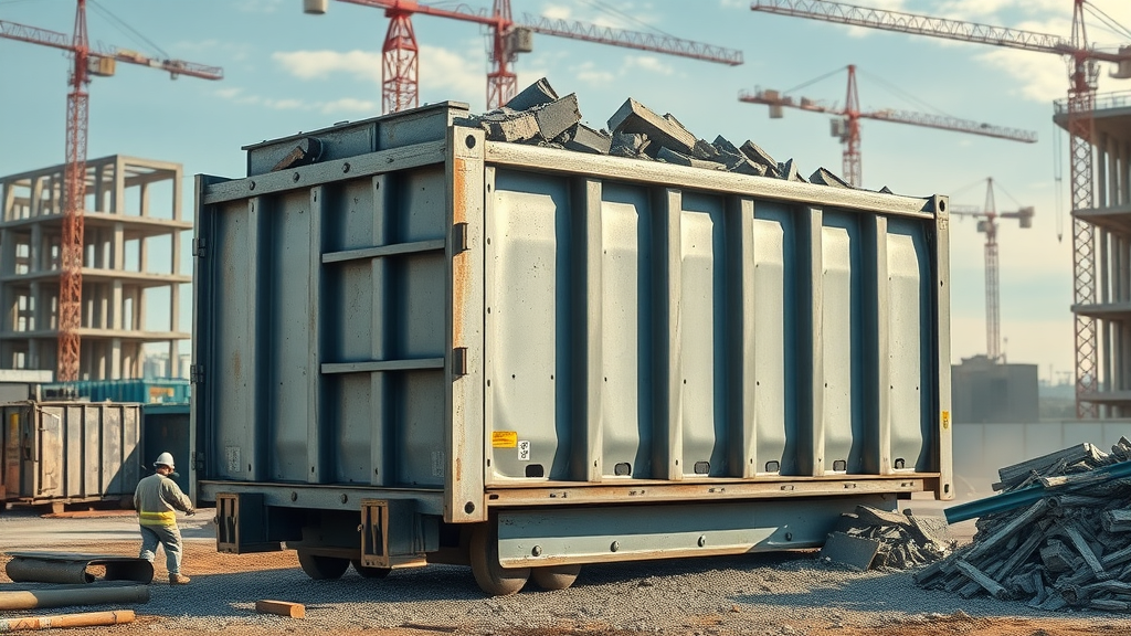 heavy-duty garbage roll-off container in use on a construction site