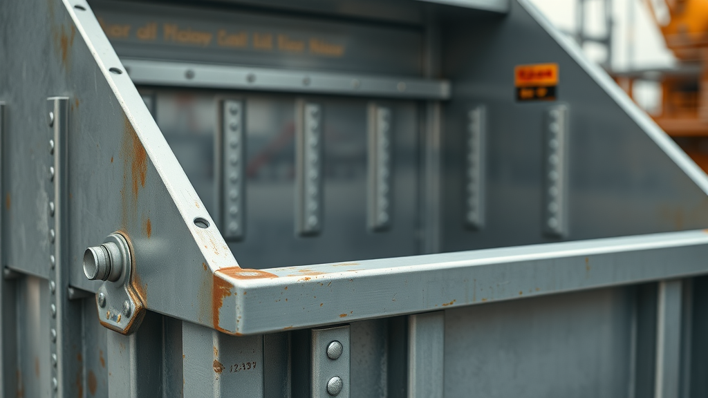 close-up of a reinforced garbage container construction for debris
